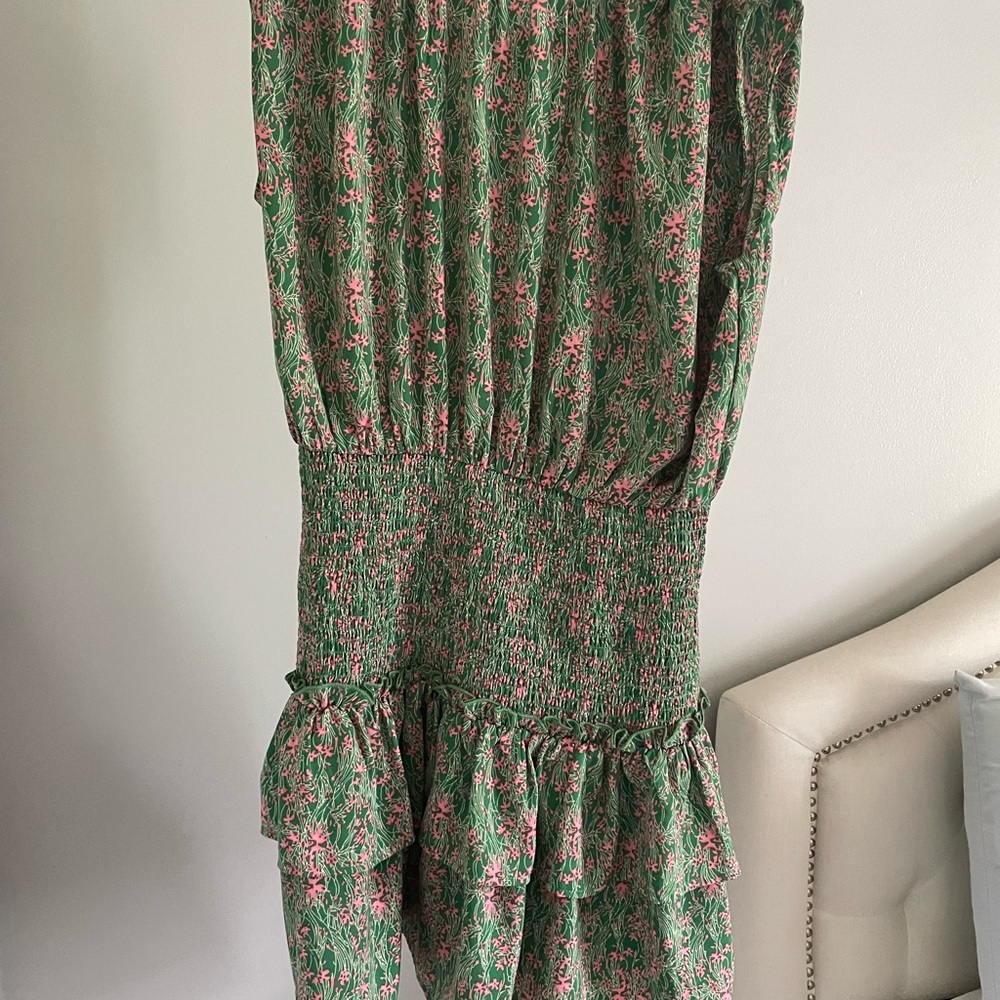 Pink and Green Sleeveless Scoop Neck Mini Sundress